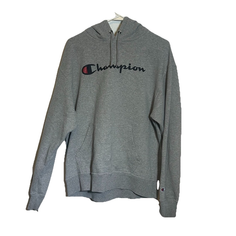 Champion Men's Large Hoodie Gray Full Print Pullover Sweatshirt Long Sleeve